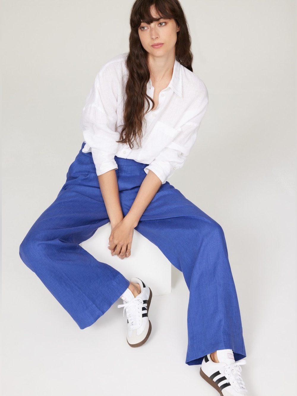 Madewell Harlow Linen Wide Leg Pants Size 4 Cobalt Blue High Rise Trousers